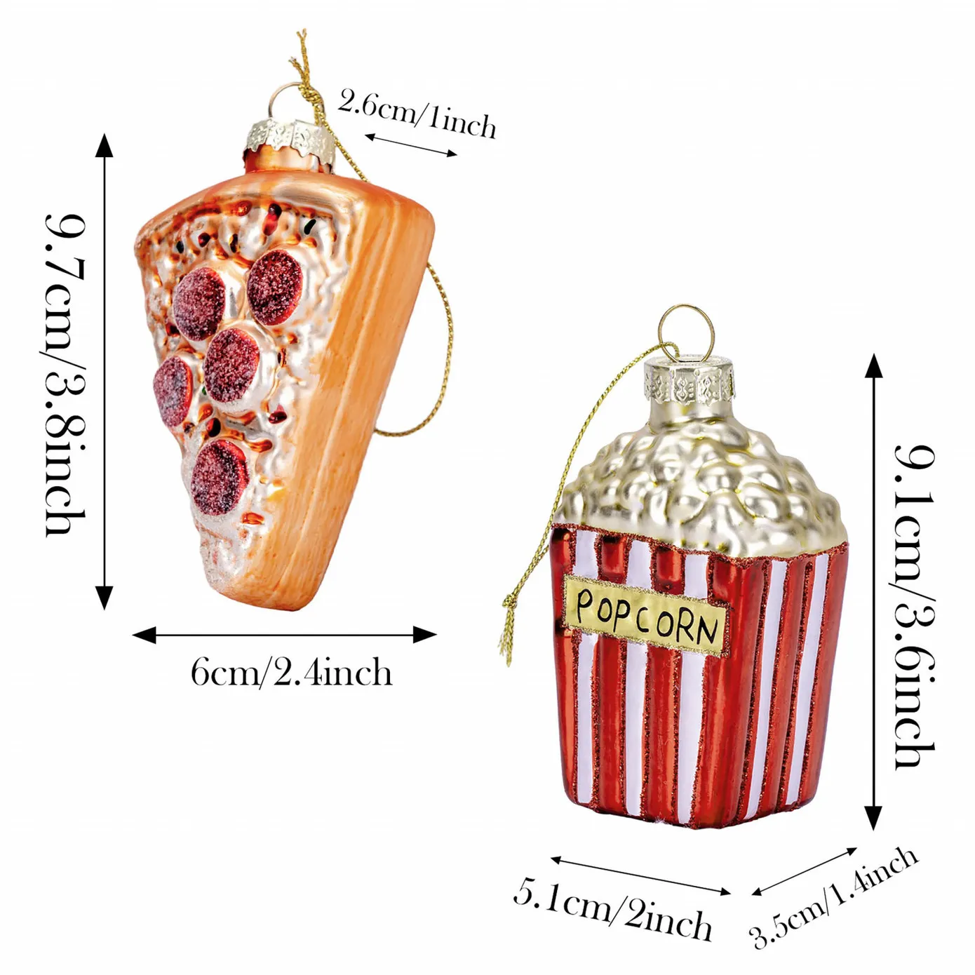 Karaca Home Kerst Popcorn Pizza Boom Ornament Set, 2 Delig - Image 3