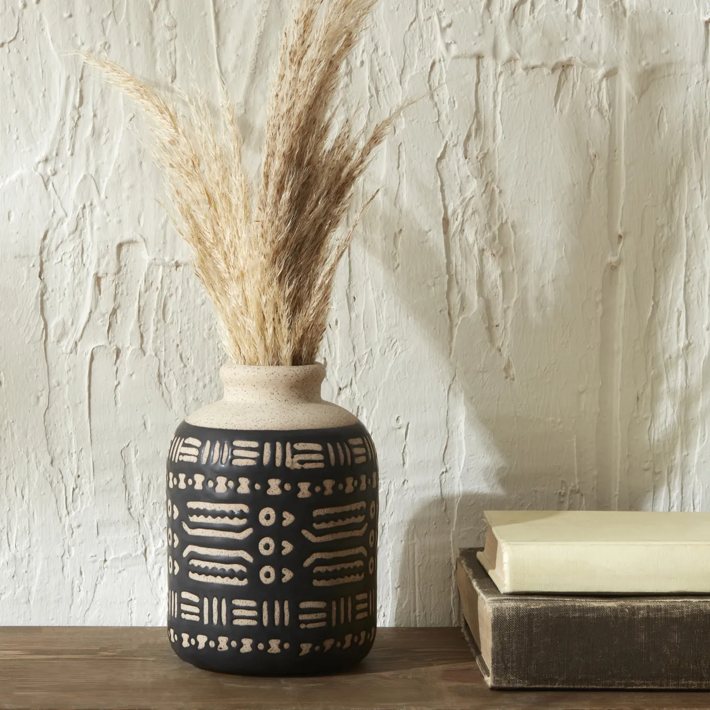 Karaca Home, rustieke vaas 11,2x11,2x16 cm, zwart