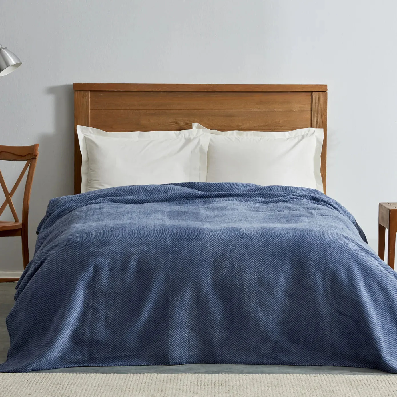 Karaca Home Sandra Dubbel Dekentje met Visgraatpatroon, Indigo