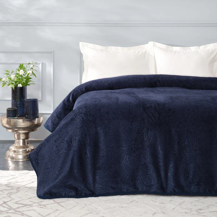 Karaca Home Scala Marineblauw Eenpersoons Embossed Deken