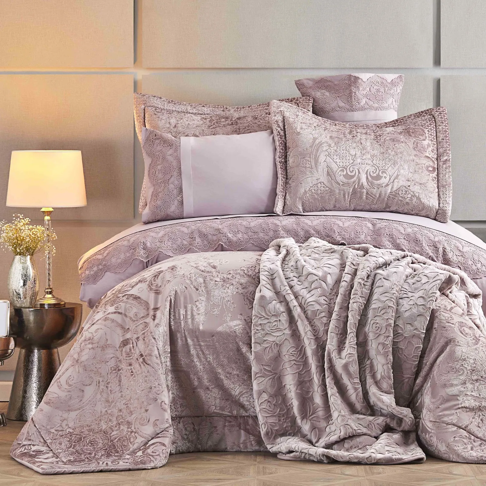 Karaca Home Valeria Best 8-delige bruidsschatset, oudroze