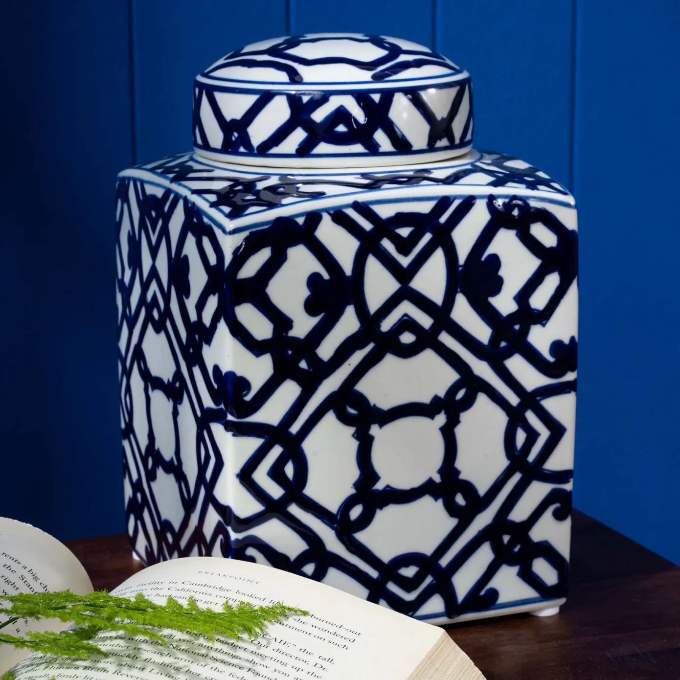 Karaca Home, vierkante pot 22 cm, blauw met wit - Image 2
