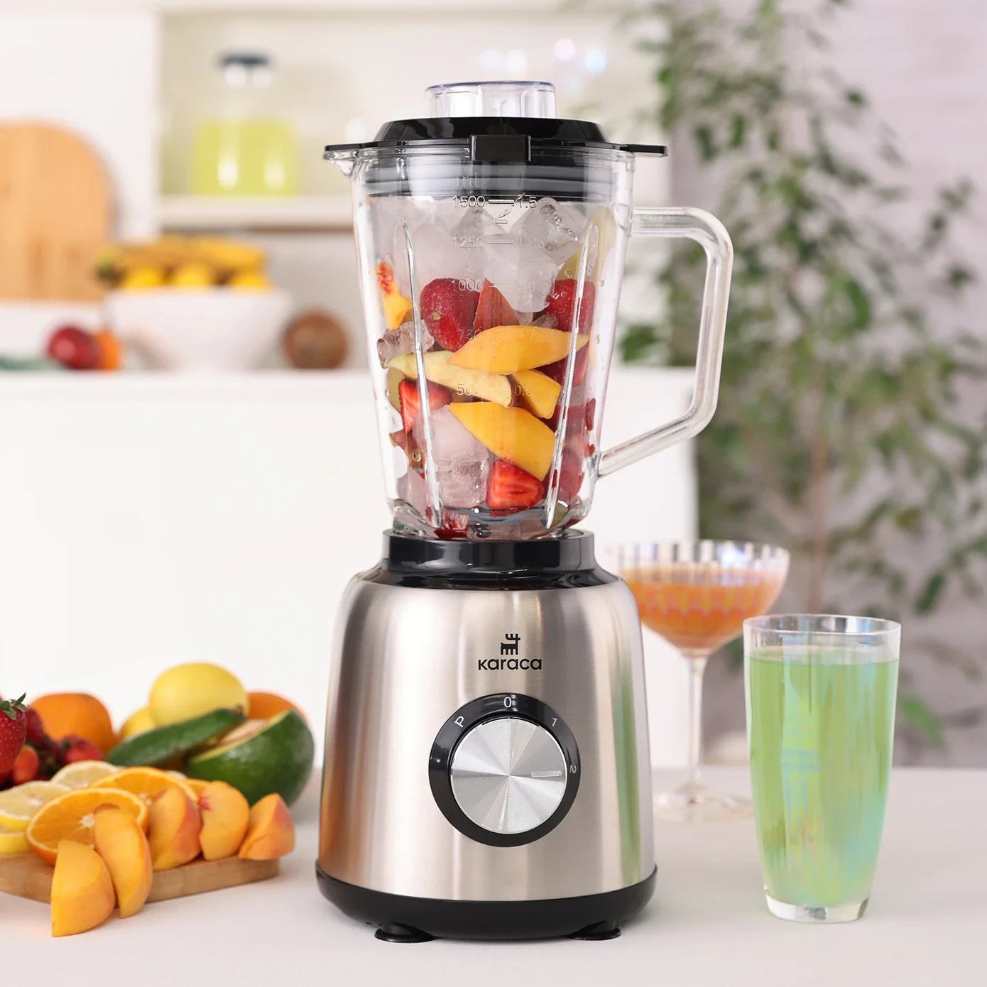 Karaca Inox 1,5 L Glazen Kan Inox Smoothie Blender