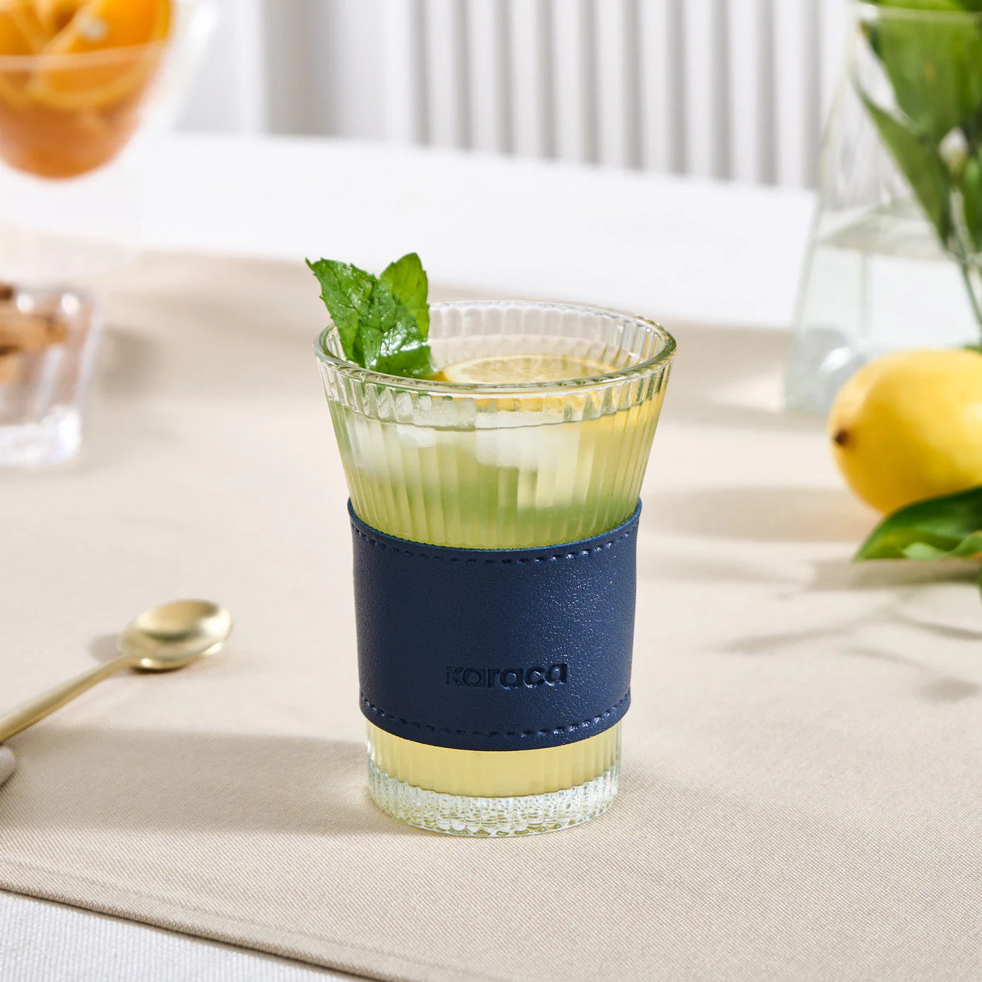 Karaca Leather Cool Touch Latte Glas 210 ML Marineblauw - Image 5