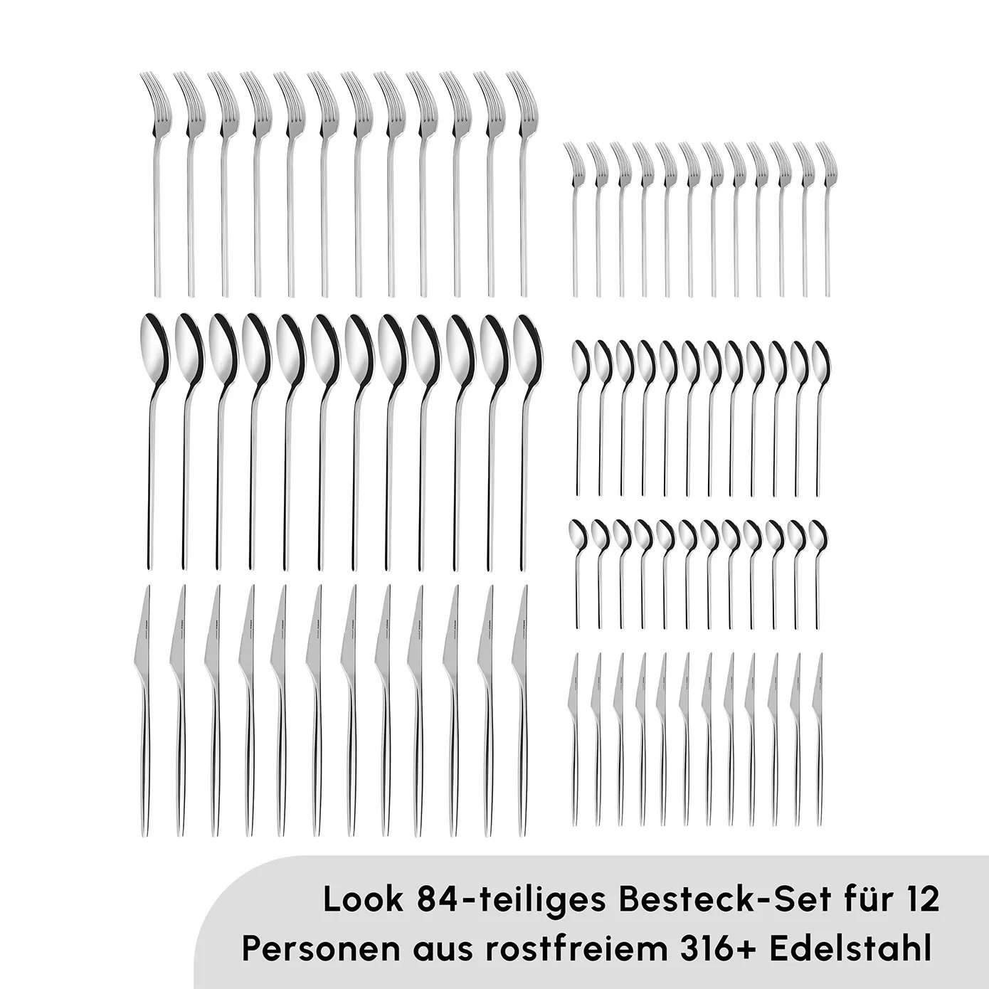 Karaca Look 316+ Staal 84 Delige 12 Persoons Premium Bestekset in Doos - Image 3