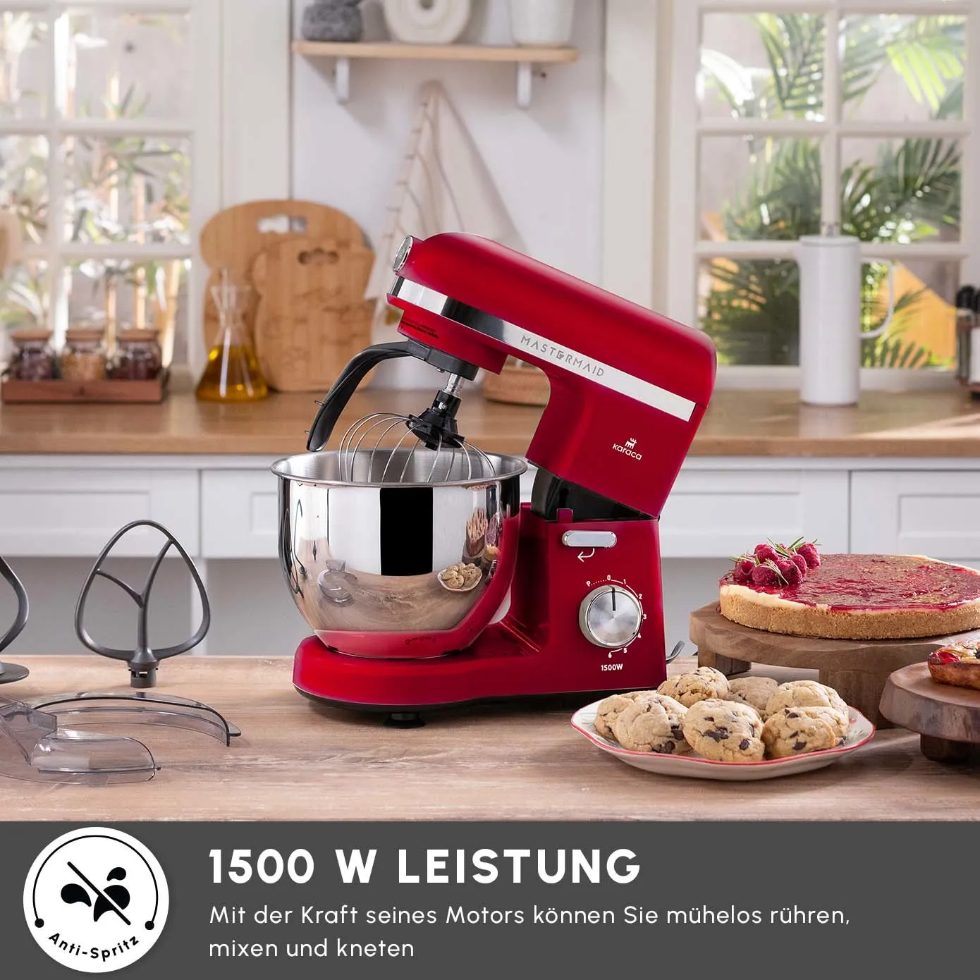 Karaca Mastermaid Chef Pro, Keukenmachine met Dubbele Arm, Imperiaal Rood, 1500 W - Image 3