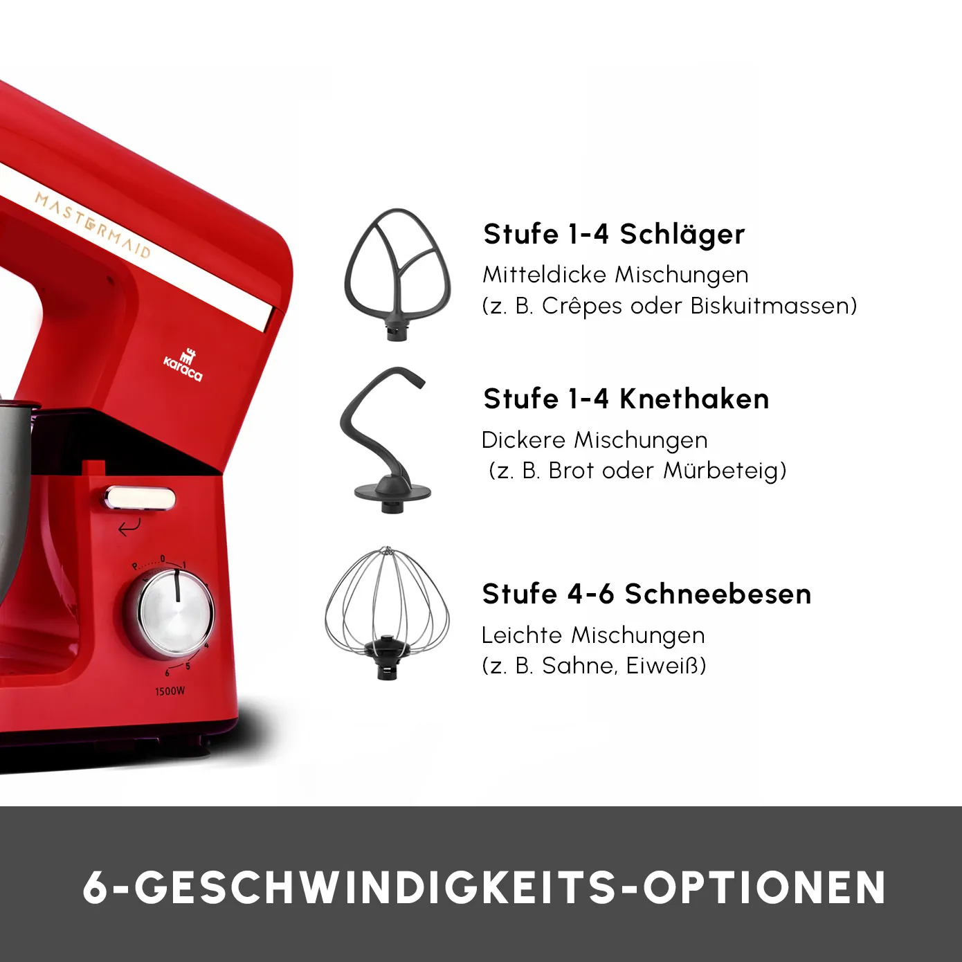 Karaca Mastermaid Chef Pro, Keukenmachine met Dubbele Arm, Imperiaal Rood, 1500 W - Image 6