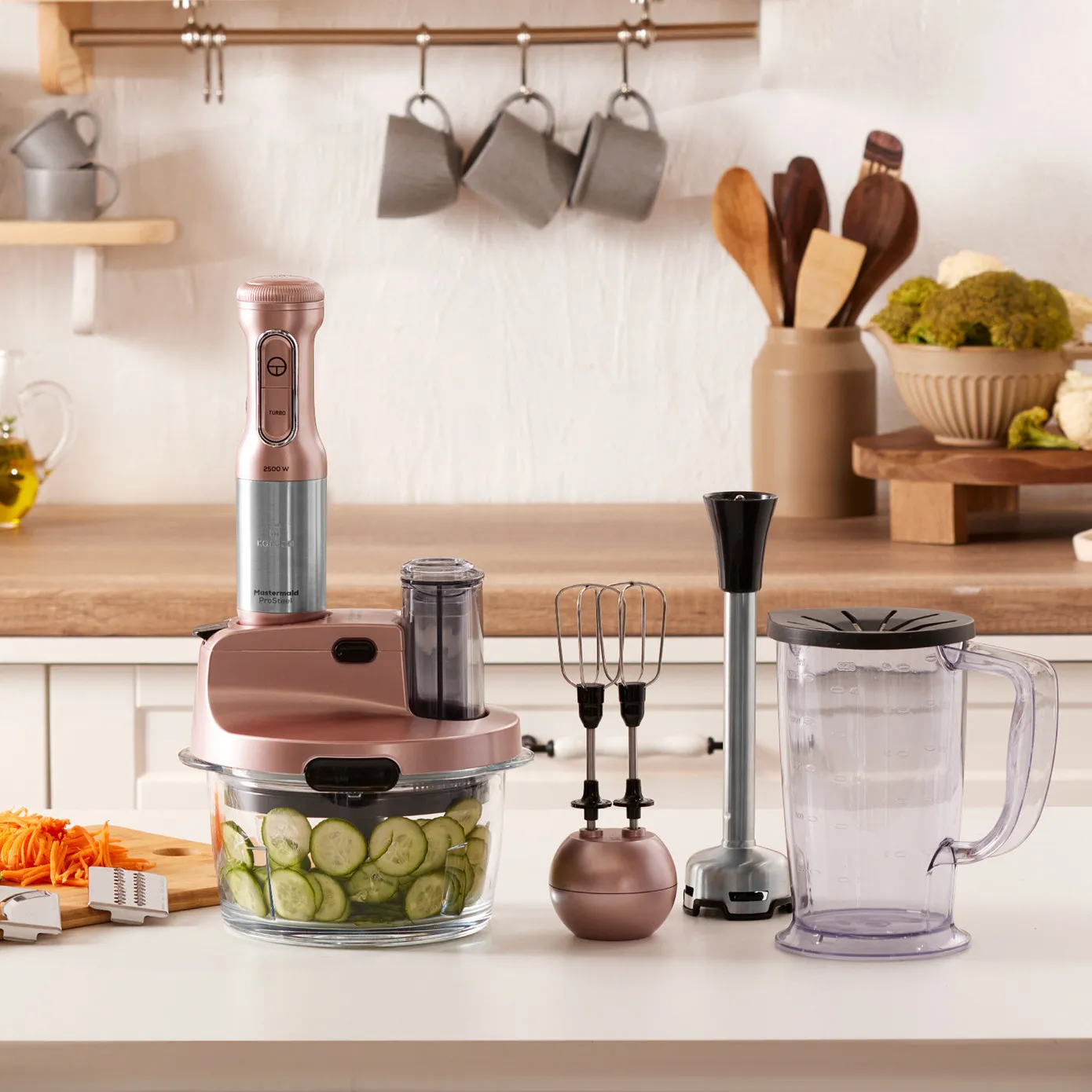 Karaca Mastermaid Prosteel Glazen Keukenrobot, Lange Blender, 2500 W, Roségoud - Image 4