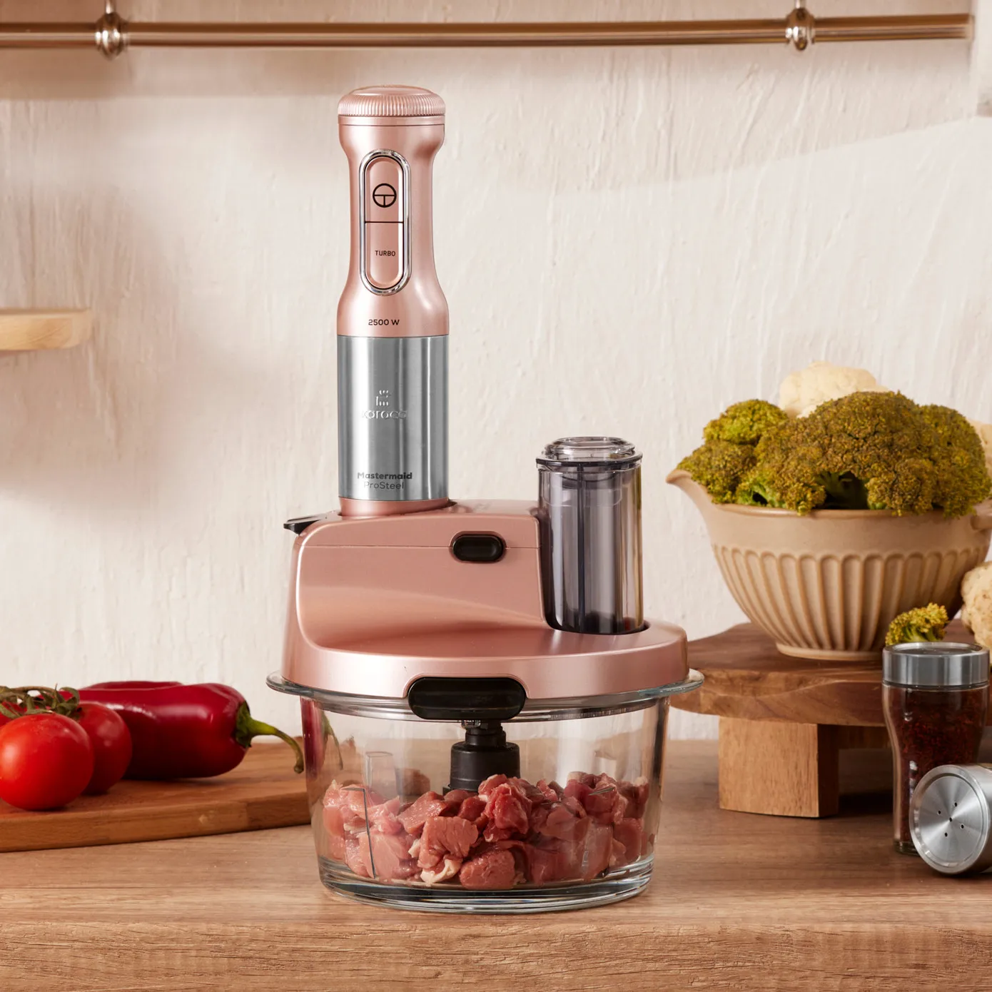 Karaca Mastermaid Prosteel Glazen Keukenrobot, Lange Blender, 2500 W, Roségoud - Image 6