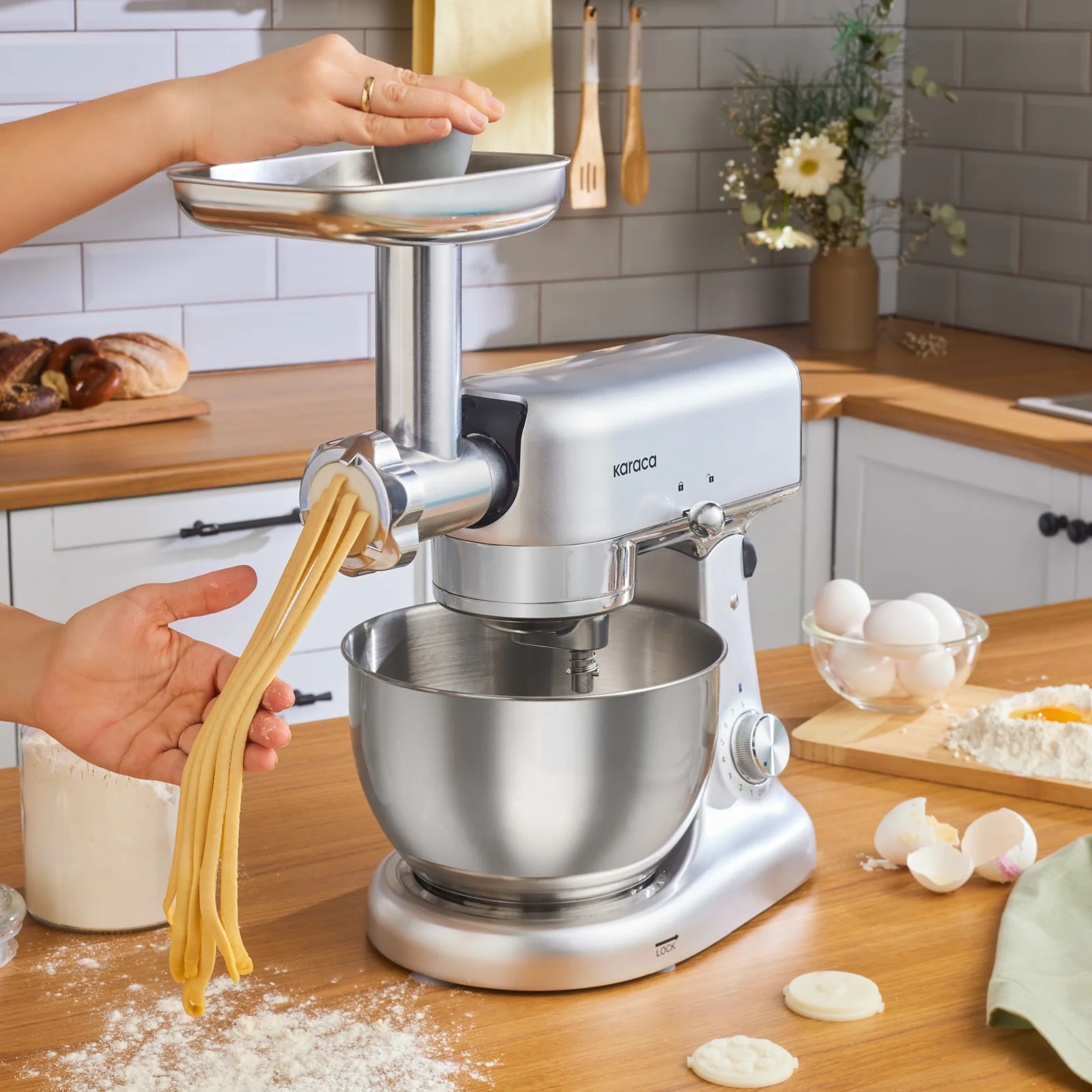 Karaca Multicast Plus Vleesmolen / Worstmaker / Kibbeh Koekjesopzetstuk / Deegkneedmachine Zilver 5L - Image 2