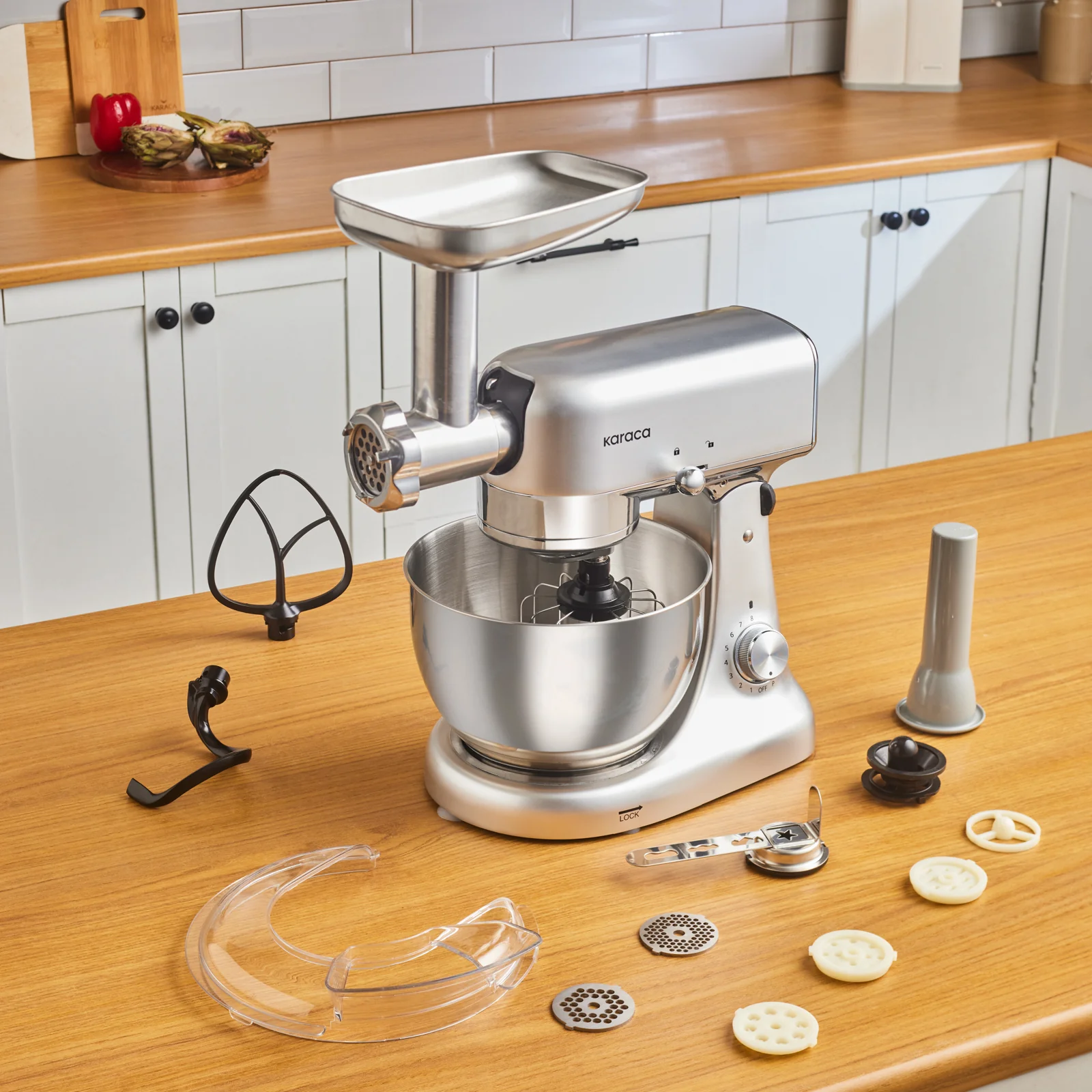 Karaca Multicast Plus Vleesmolen / Worstmaker / Kibbeh Koekjesopzetstuk / Deegkneedmachine Zilver 5L - Image 4