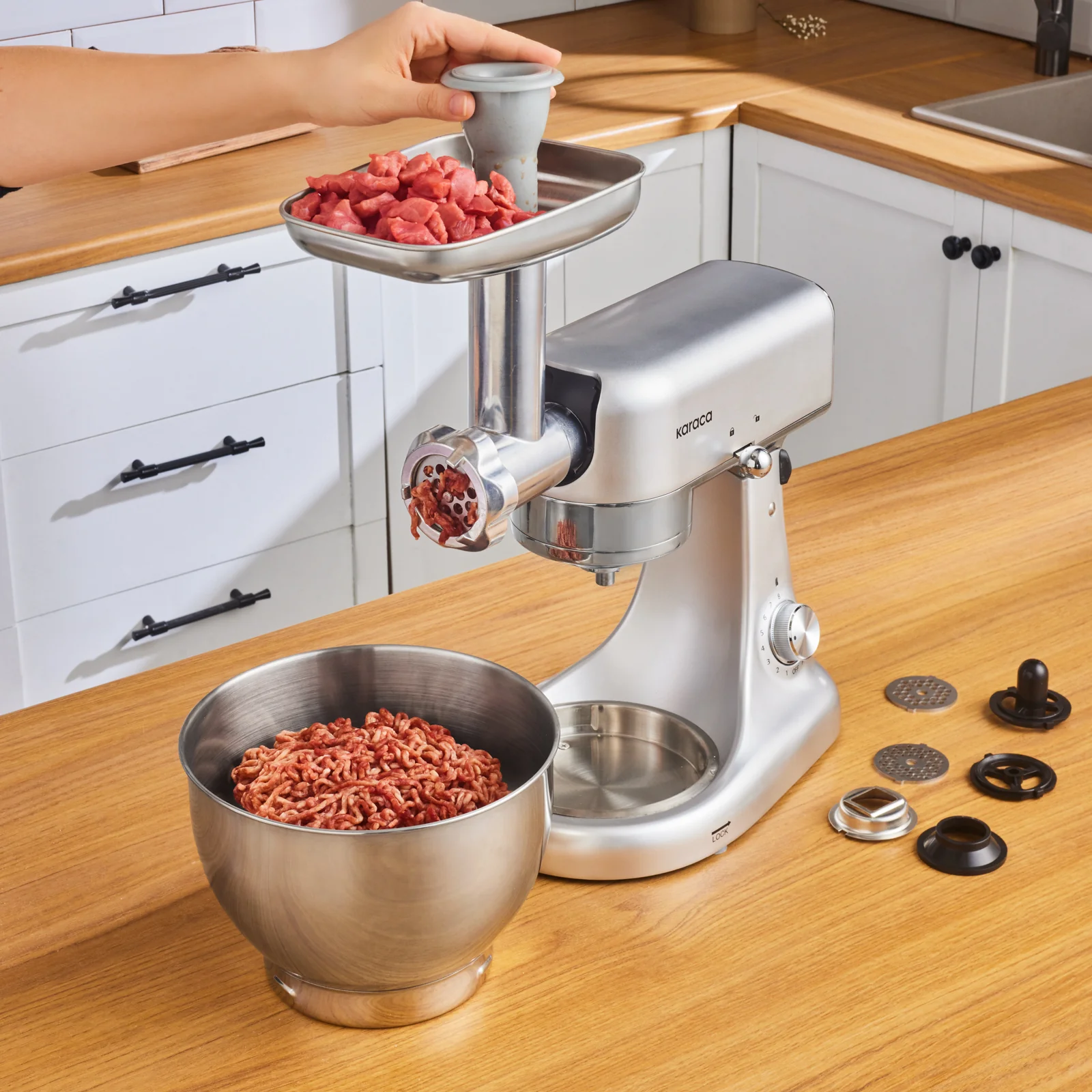 Karaca Multicast Plus Vleesmolen / Worstmaker / Kibbeh Koekjesopzetstuk / Deegkneedmachine Zilver 5L - Image 6