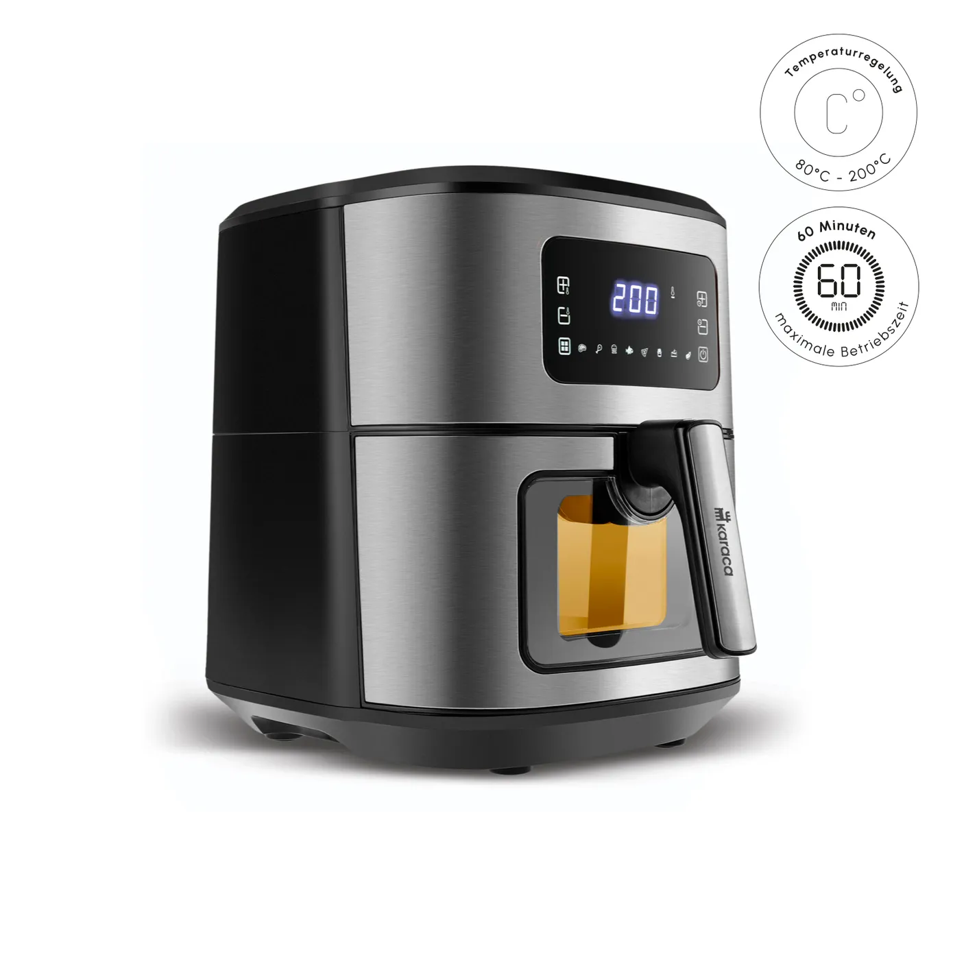 Karaca Multifry Inox, XXL Airfryer, 6,5 Liter, Met Digitaal Scherm En Glazen Kijkvenster - Image 3