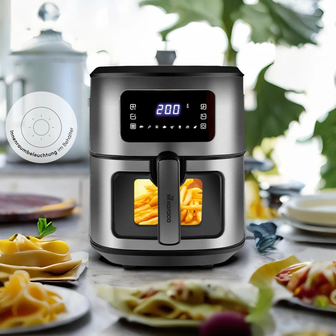 Karaca Multifry Inox, XXL Airfryer, 6,5 Liter, Met Digitaal Scherm En Glazen Kijkvenster - Image 5