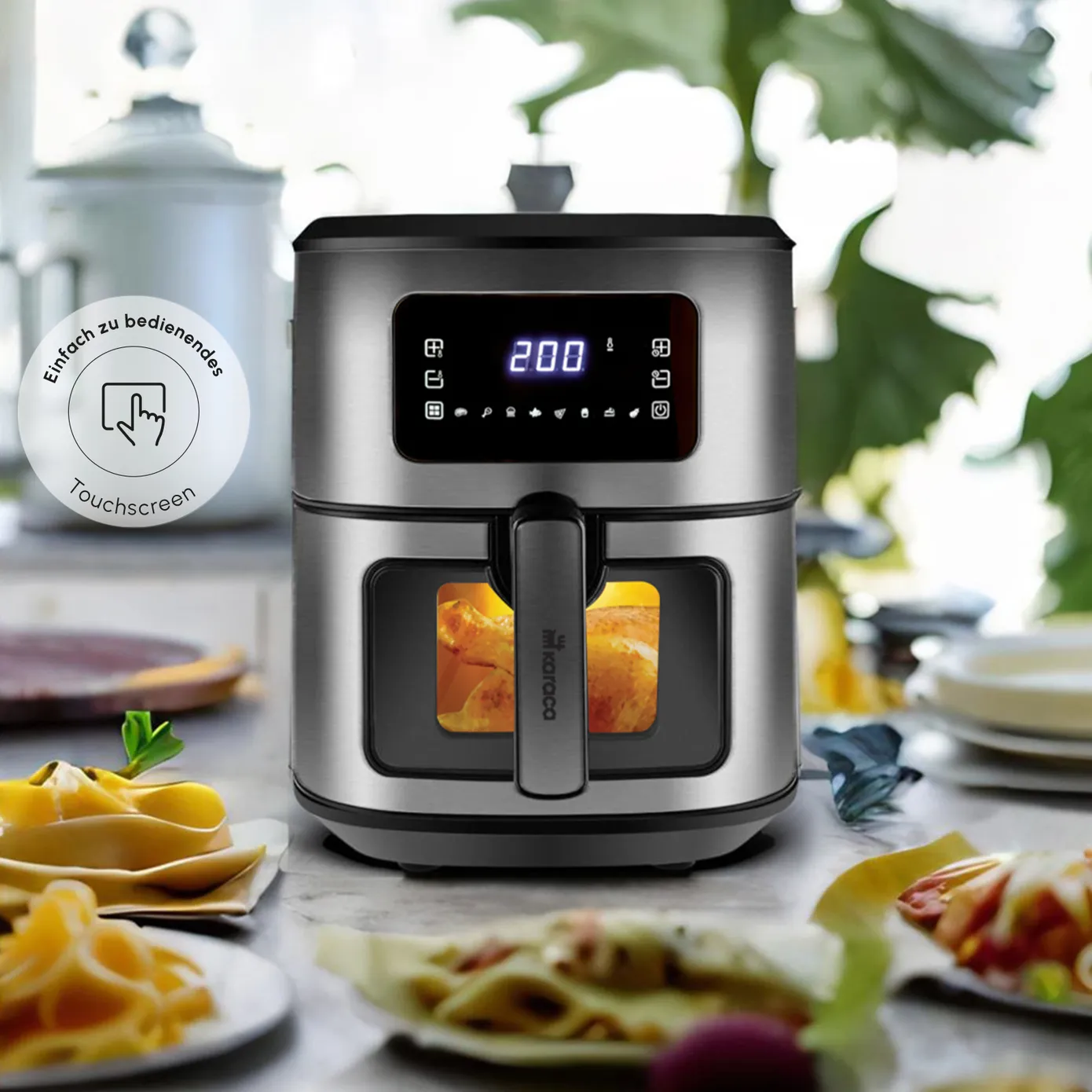 Karaca Multifry Inox, XXL Airfryer, 6,5 Liter, Met Digitaal Scherm En Glazen Kijkvenster - Image 6