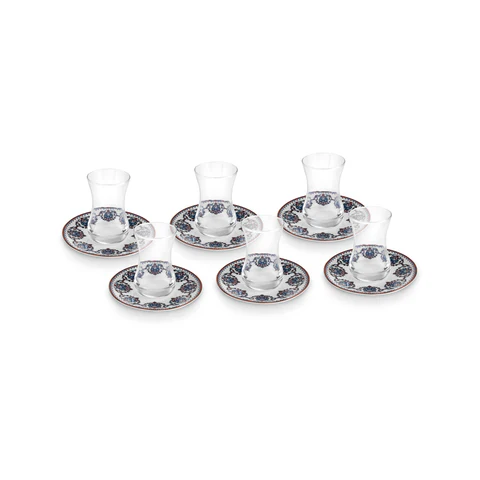 Karaca Nakkas 12-delige Turkse Theeset van Bone China voor 6 Personen, 130 ml, Rood - Image 6