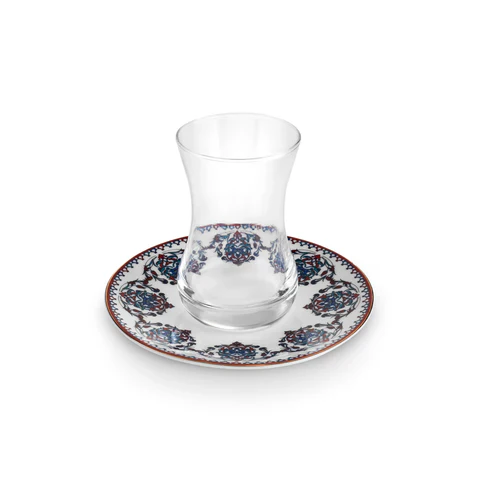 Karaca Nakkas 12-delige Turkse Theeset van Bone China voor 6 Personen, 130 ml, Rood - Image 7