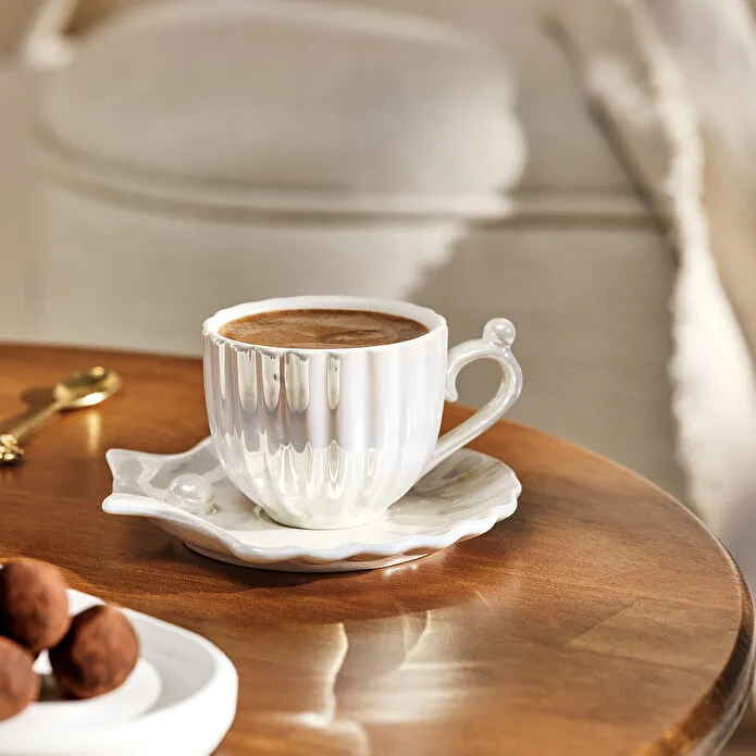 Karaca Oester Porseleinen Koffiekop Set Voor 2 Personen Wit 90 Ml