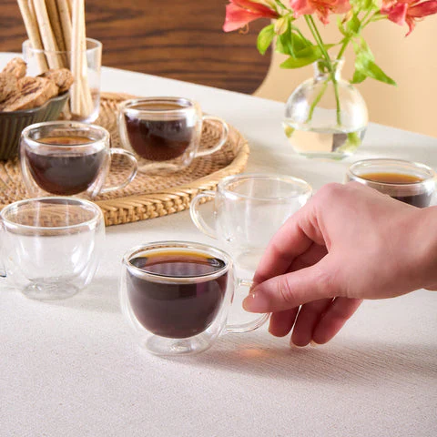 Karaca Olivia 6-Delig Dubbelwandig Espresso- En Turks Koffiekopjesset Voor 6 Personen, 80 Ml, Transparant - Image 4
