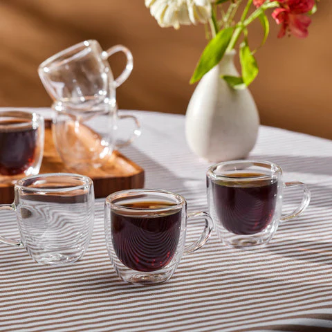 Karaca Olivier 6-Delig Dubbelwandig Espresso- En Turks Koffiekopjesset Voor 6 Personen, 80 Ml, Transparant - Image 2