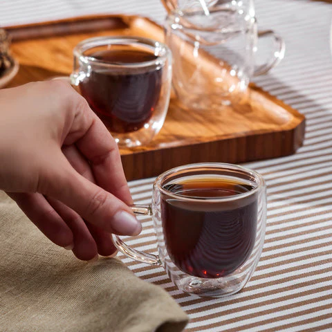 Karaca Olivier 6-Delig Dubbelwandig Espresso- En Turks Koffiekopjesset Voor 6 Personen, 80 Ml, Transparant - Image 4