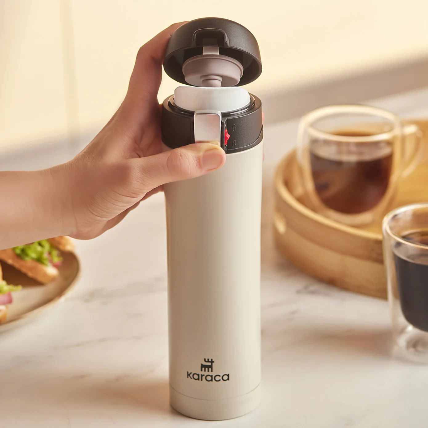 Karaca Pluton Roestvrijstalen Lekkagevrije Thermos 450 ml Crème - Image 3