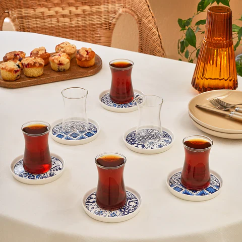 Karaca Portela 12-delige Turkse Theeset van Bone China voor 6 Personen, 170 ml, Meerkleurig - Image 2