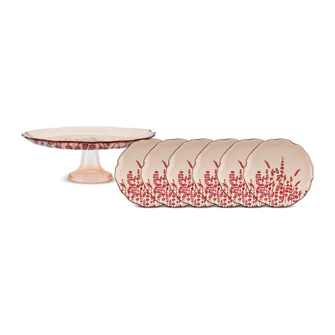 Karaca Red Lavender 7-Piece Cake Set - Image 2