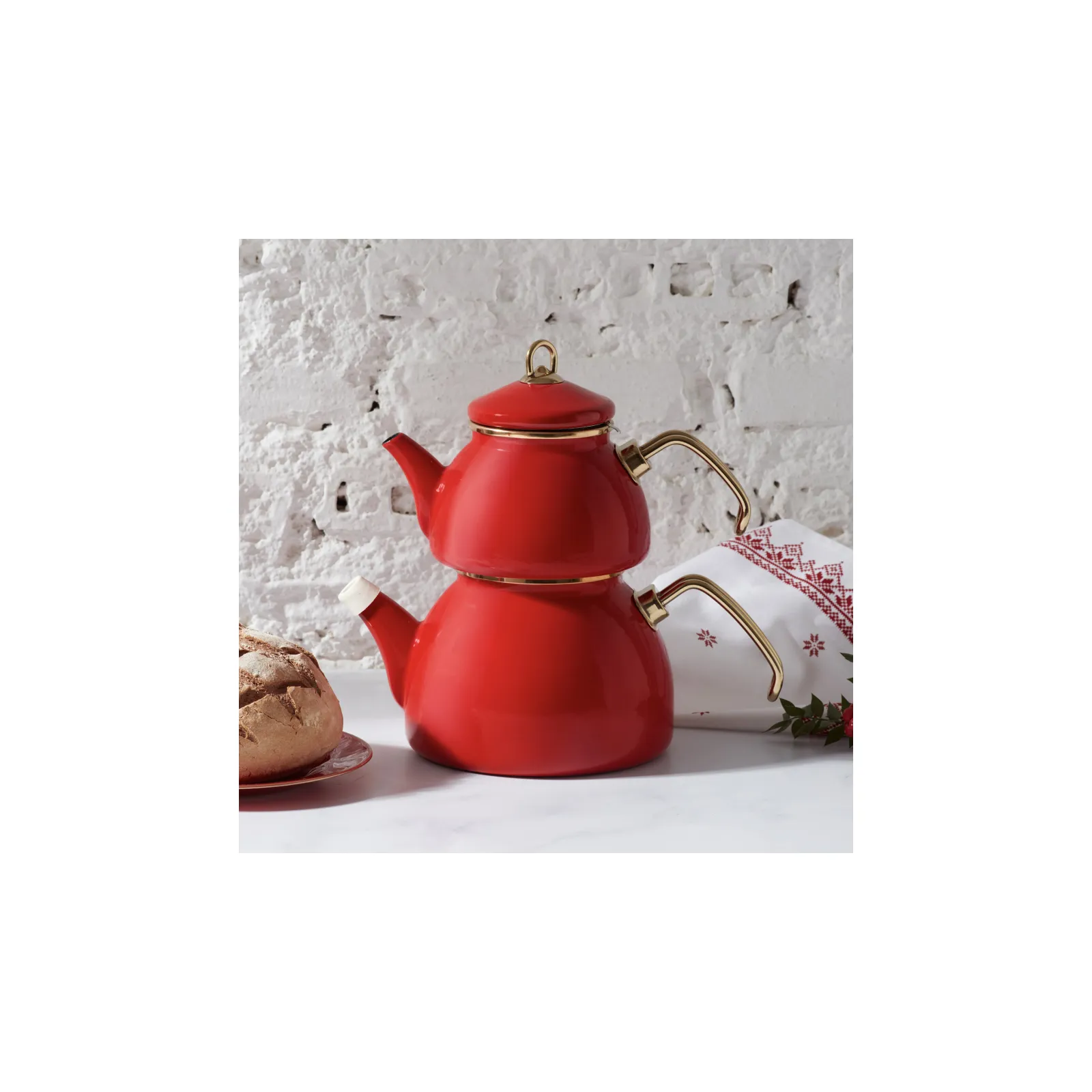 Karaca Retro, emaillen theepot, rood - Image 3