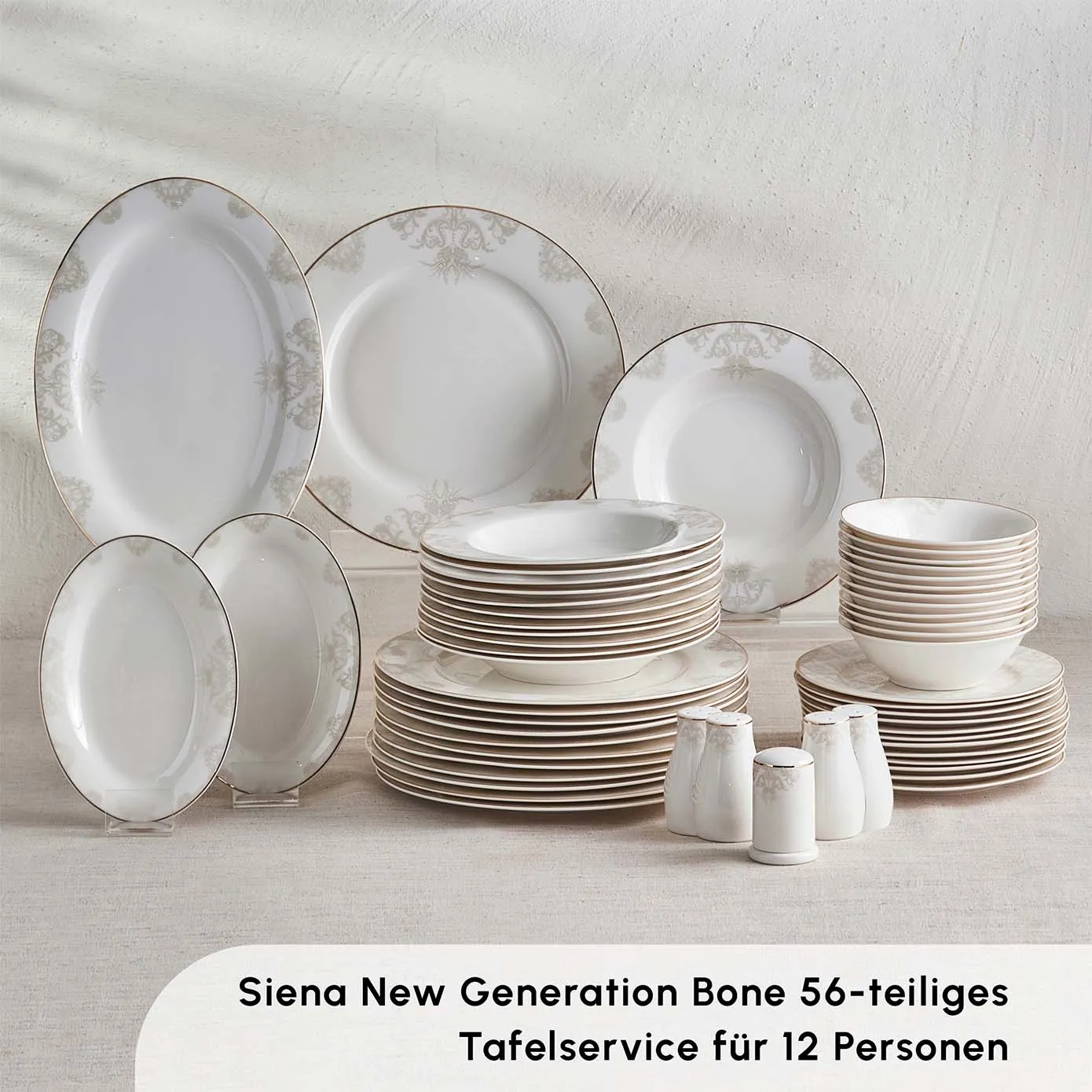 Karaca Siena 56-Delig New Generation Bone Eetservies met Gouden Rand voor 12 Personen - Image 10