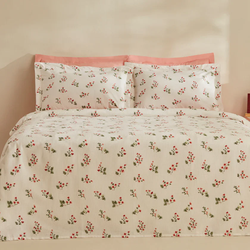 Karaca Silvie 100% Katoen Tweepersoons Bedsprei Set, Rood