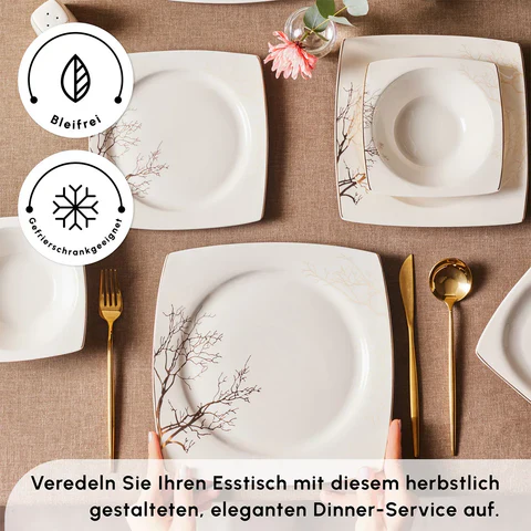 Karaca Square Bone China Autumn 53-Delig Servies voor 12 Personen, Wit Multicolor - Image 2