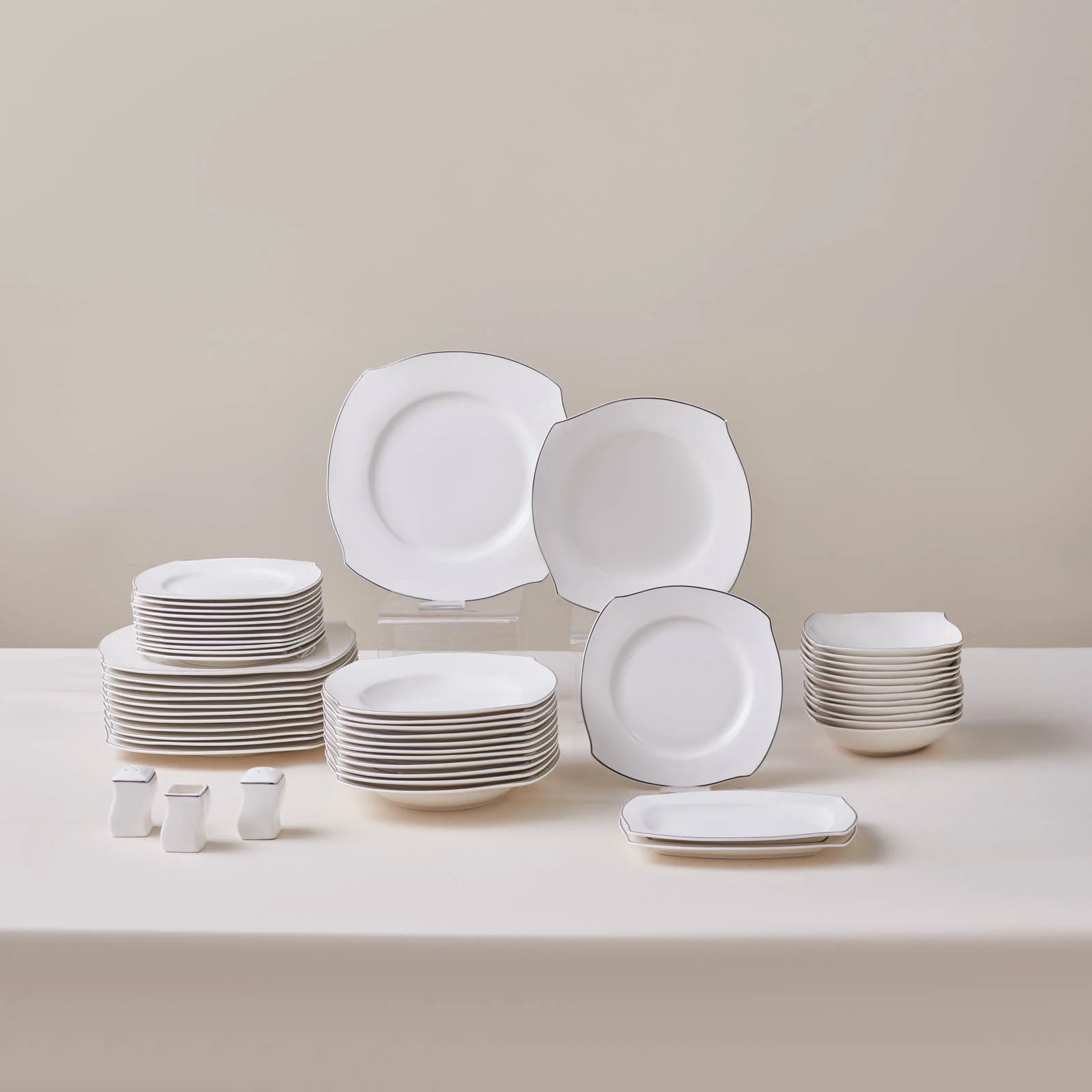 Karaca Square Bone Eterno 53-delige 12-persoons Serviesset Platina