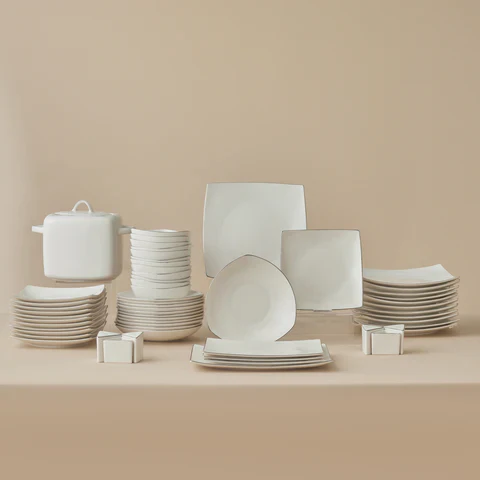 Karaca Square Bone Lucia 60-Delig Serviesset Voor 12 Personen – Goud