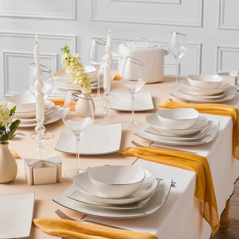 Karaca Square Bone Lucia 60-Delig Serviesset Voor 12 Personen – Goud - Image 3