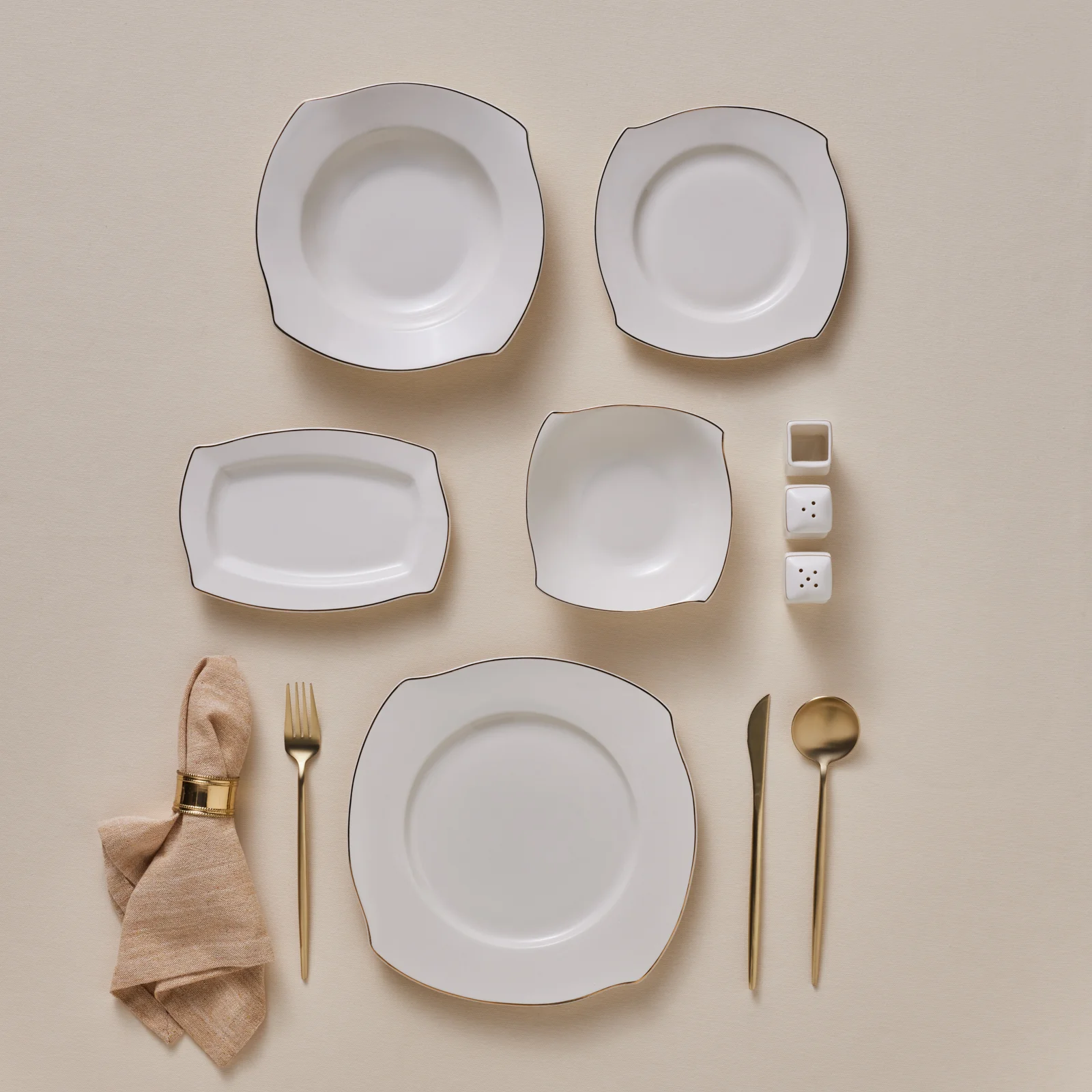 Karaca Square Bone Wave 53-Delig 12-Persoons Servieset Goud - Image 3