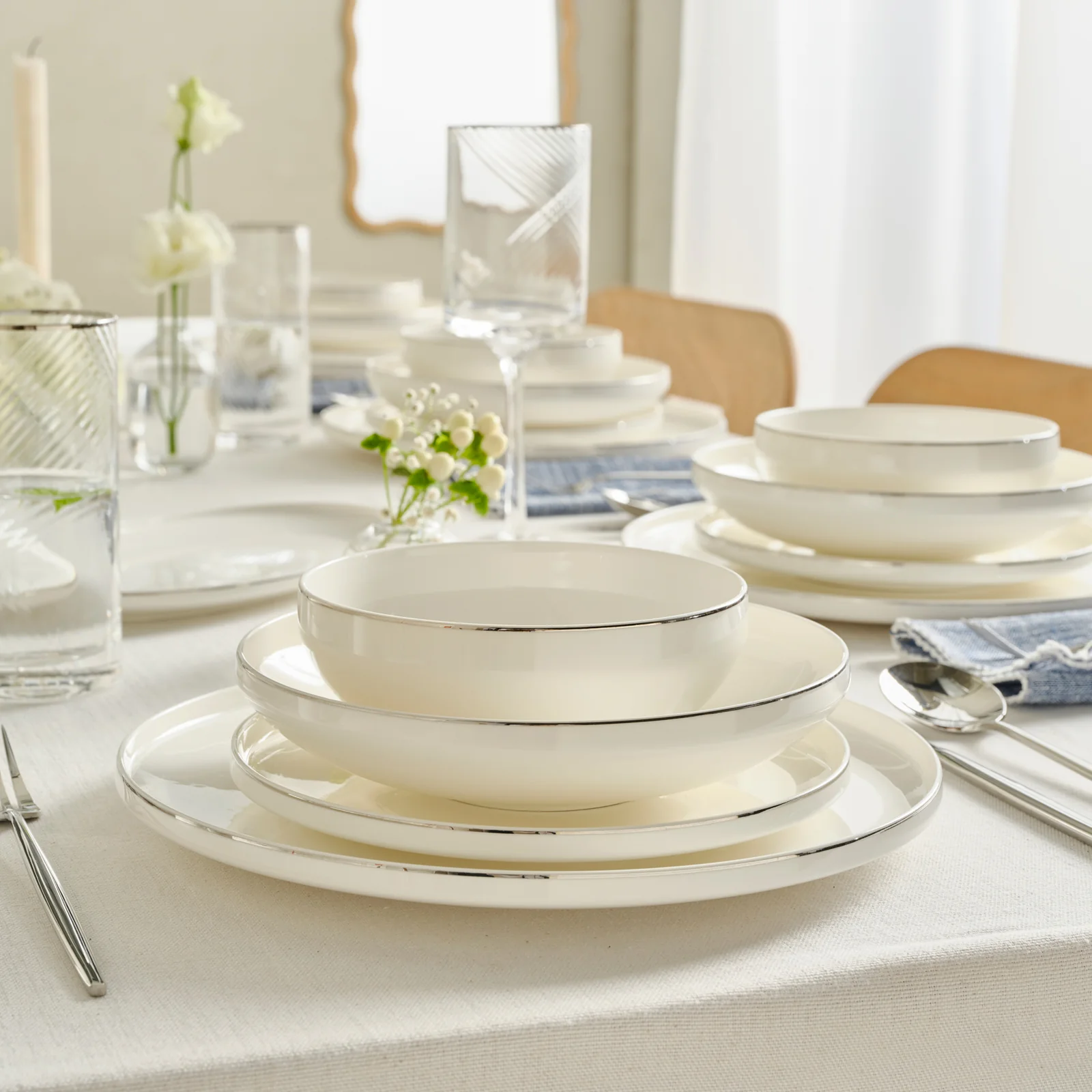 Karaca Red Carpet Collection Stream Bone Merope 53-delige 12-persoons Serviesset Platina - Image 3