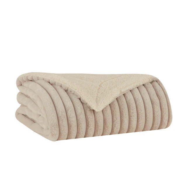 Karaca Stripe Sherpa Grijze Deken 130x150 - Image 5