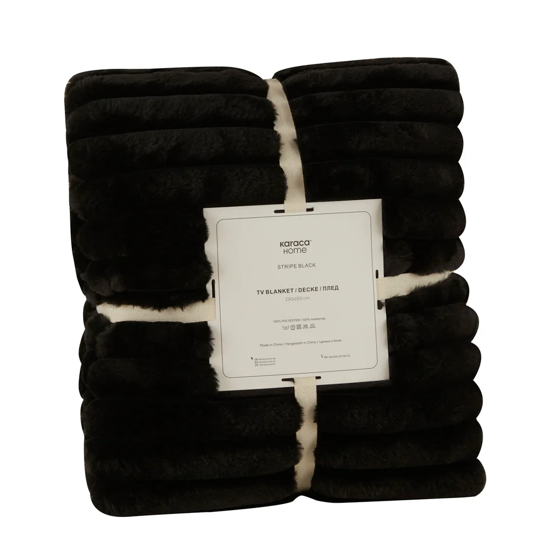 Karaca Stripe Sherpa Zwarte Deken 130x150 cm