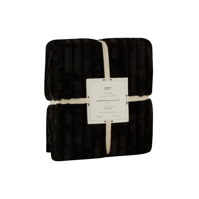 Karaca Stripe Sherpa Zwarte Deken 150x200 - Image 7