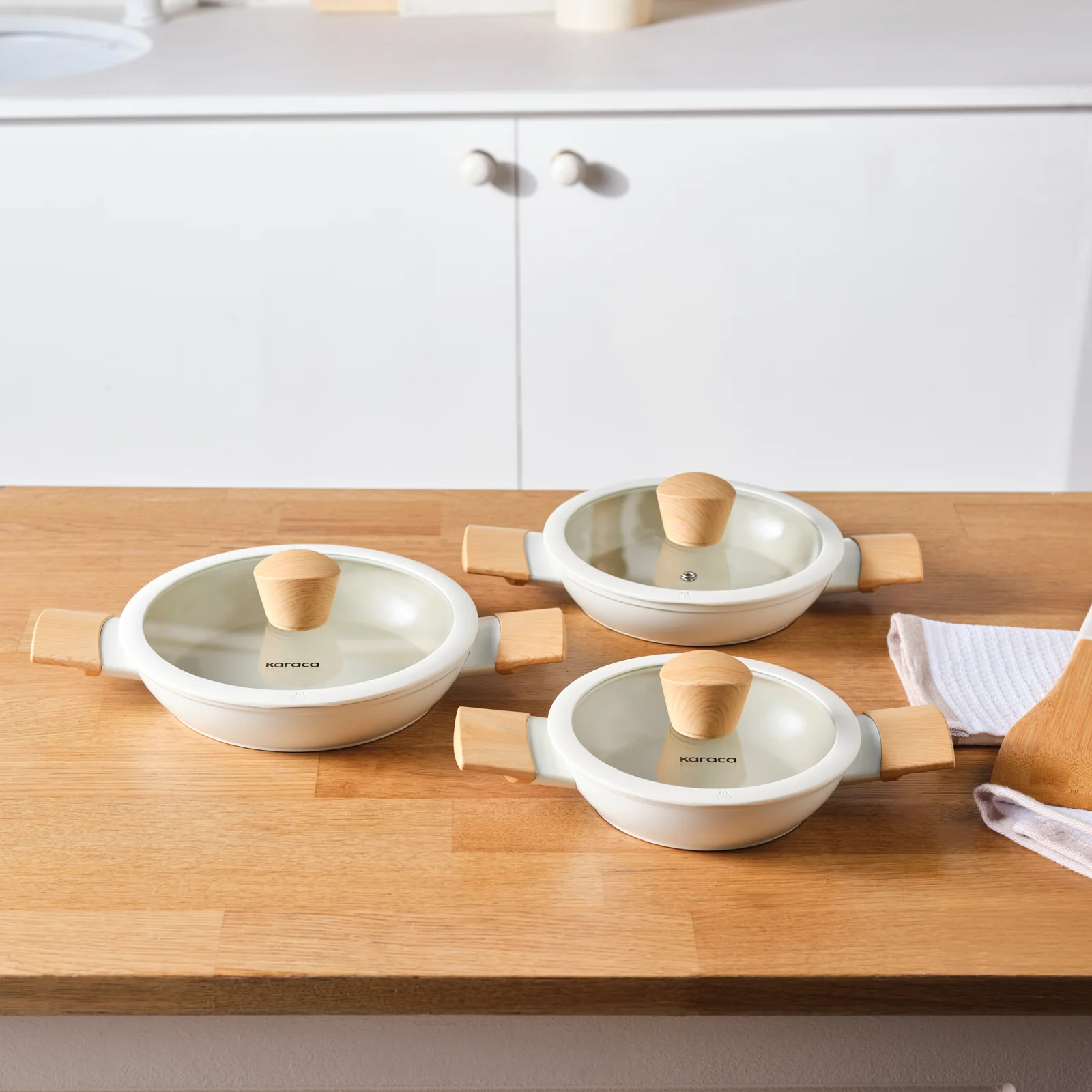 Karaca Swiss Crystal Almond Cream, 6-delige Ondiepe Braadpan Set, Inductie