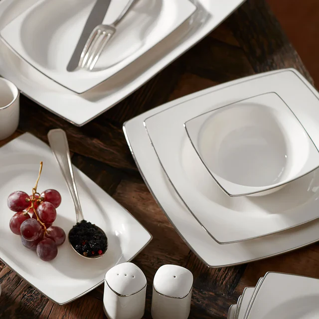 Karaca Talia Cream 60-delige Tafelservies Set voor 12 Personen – Platina, Vierkant - Image 4