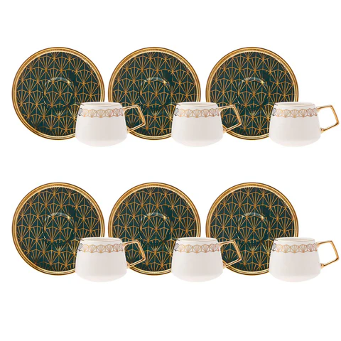 Karaca Verde 12-delige Porseleinen Espresso Turkse Koffiekopjesset voor 6 Personen, 100 ml, Multicolor - Image 2