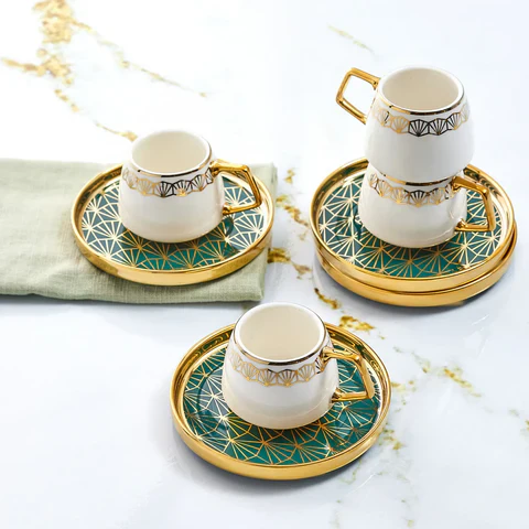 Karaca Verde 12-delige Porseleinen Espresso Turkse Koffiekopjesset voor 6 Personen, 100 ml, Multicolor - Image 3