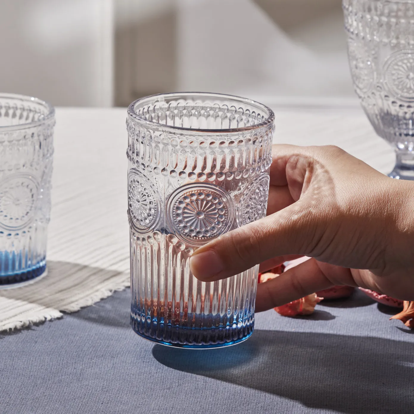 Karaca Zonnebloem-glas, Blauw - Image 6
