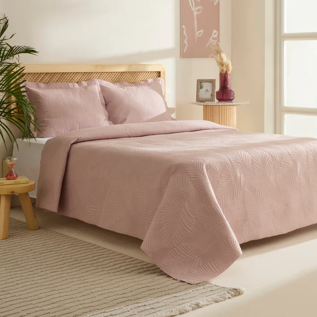 Leaf Sprei Set Poederroze 230x240 cm + 2 (50x70 cm) - Image 2